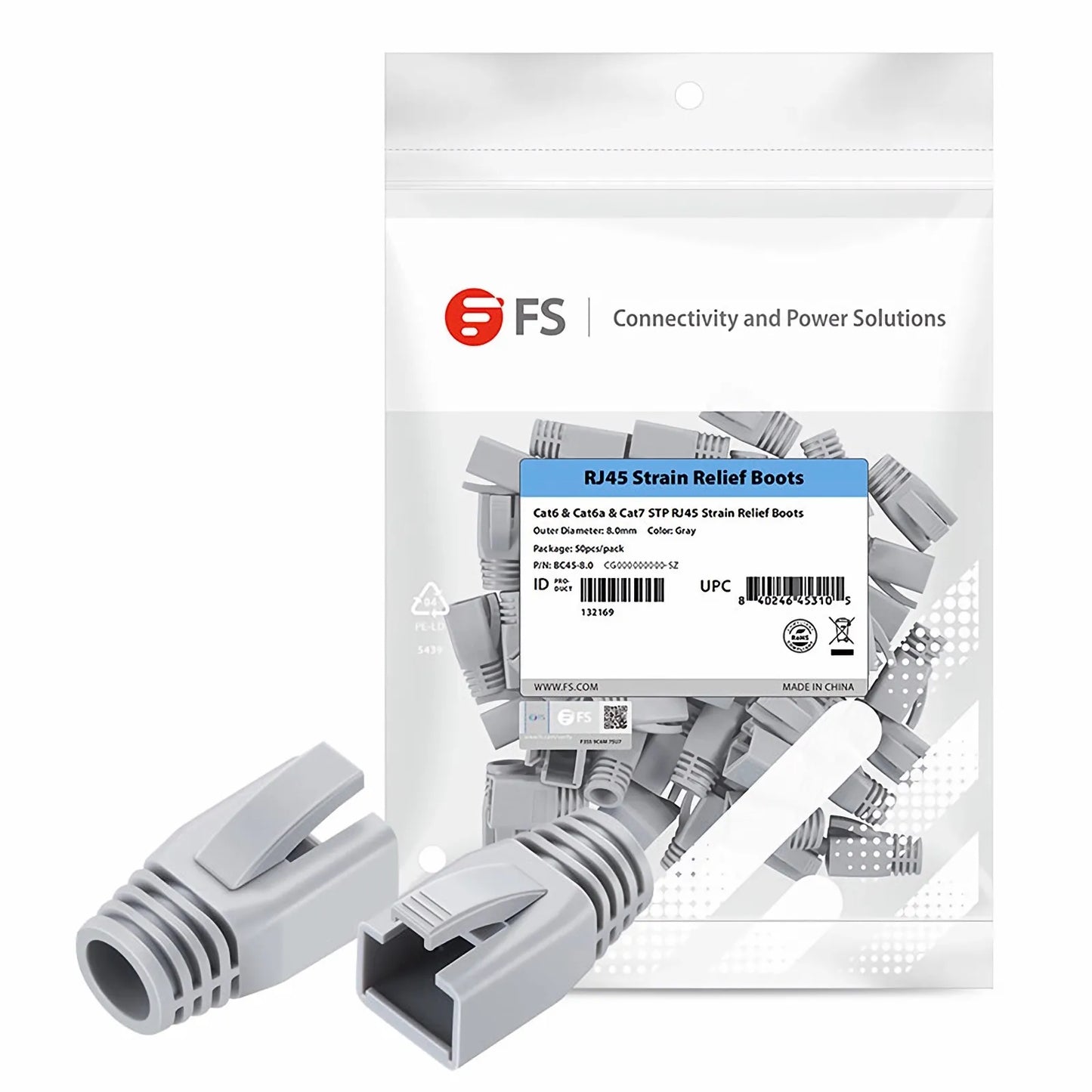 Cat6/Cat6a/Cat7 RJ45 Strain Relief Boots, 8.0mm OD for Cat6 F/UTP & SF/UTP 23AWG, Cat6a & Cat7 S/FTP 23AWG Ethernet Cables, Gray, 50PCS/Pack