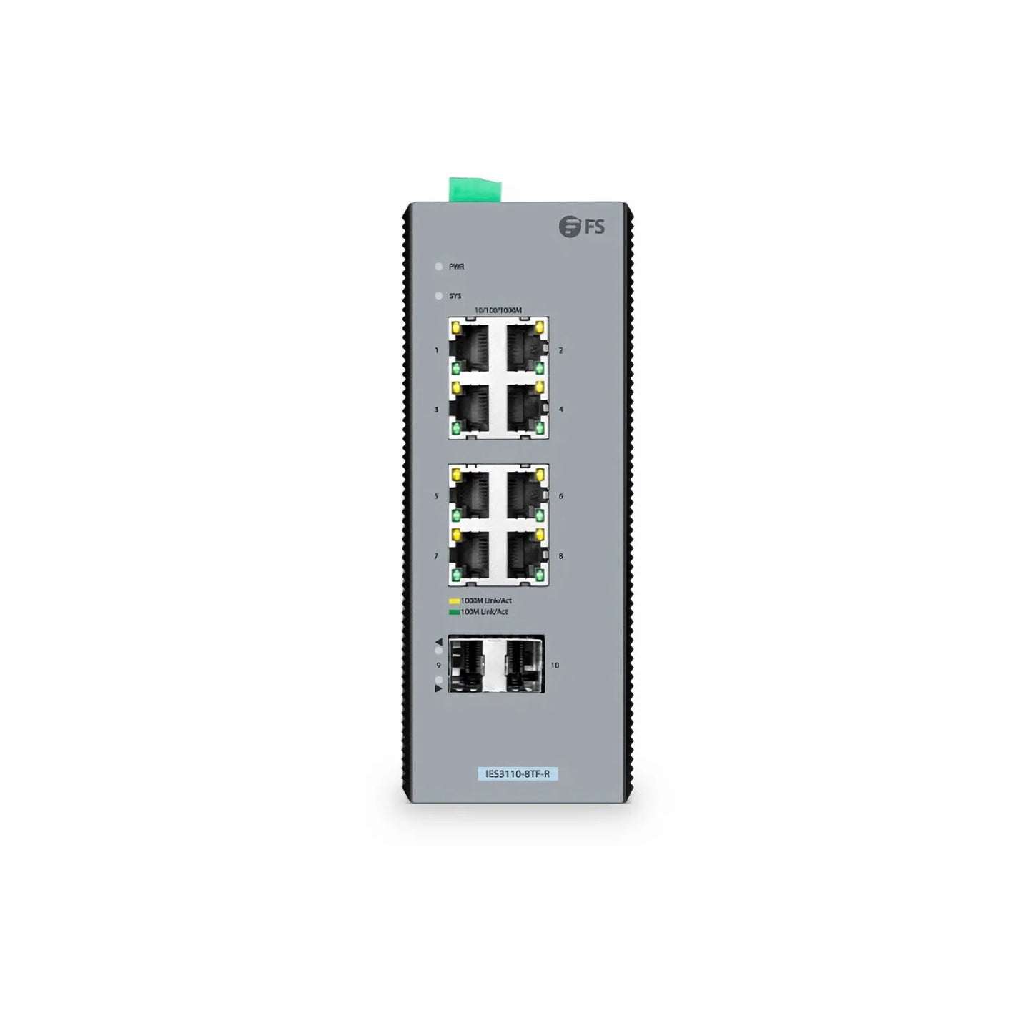 IES3110-8TF-R, 8-Port Gigabit Ethernet L2+ Managed Industrial Switch, 8 x 10/100/1000BASE-T, with 2 x 1Gb SFP, -40 to 75°C Operating Temperature