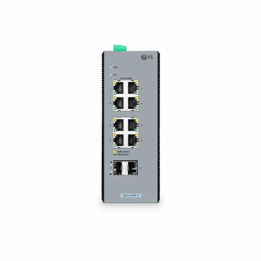 IES3110-8TF-R, 8-Port Gigabit Ethernet L2+ Managed Industrial Switch, 8 x 10/100/1000BASE-T, with 2 x 1Gb SFP, -40 to 75°C Operating Temperature