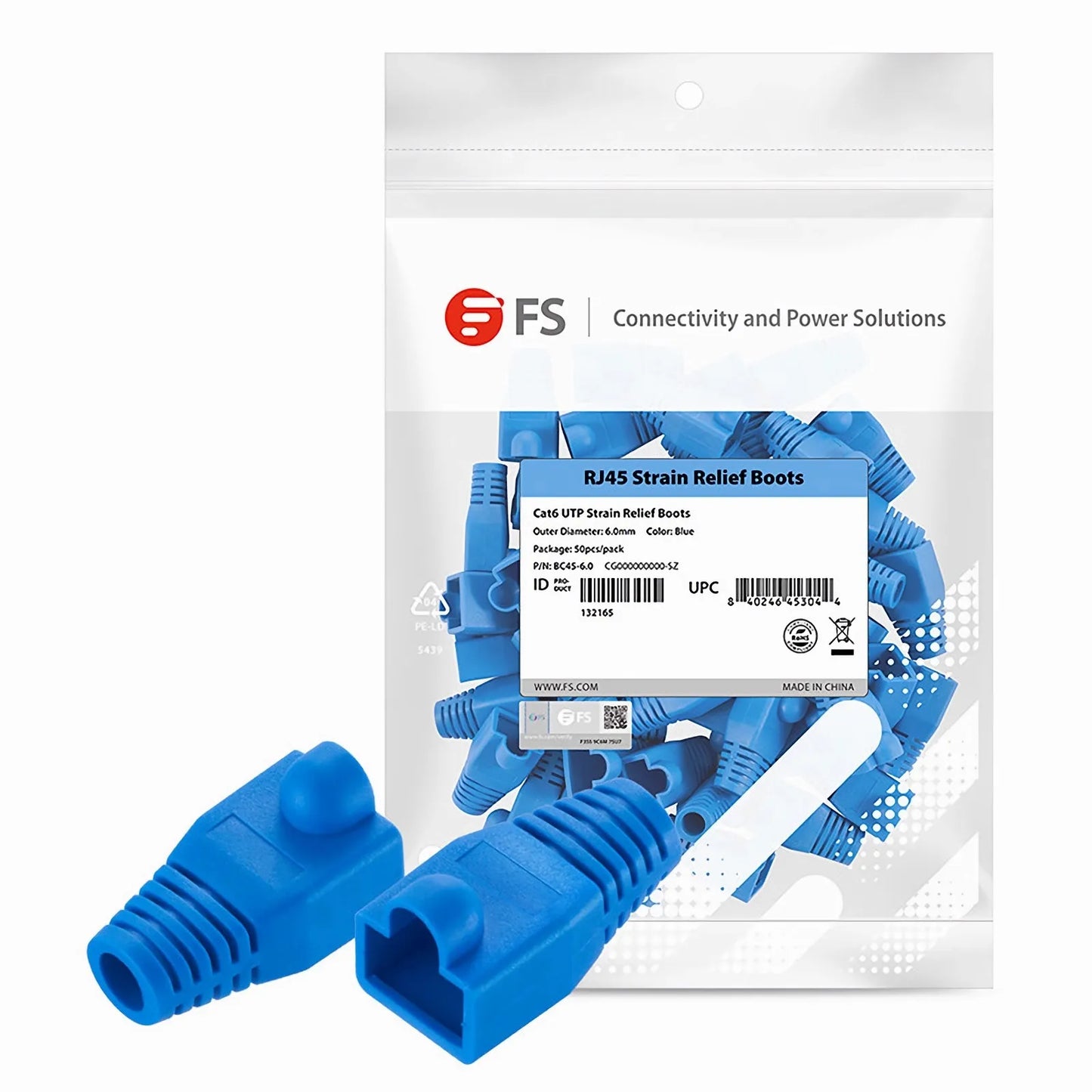 Cat6 RJ45 Strain Relief Boots, 6.0mm OD for Cat6 UTP 23~24AWG Ethernet Cables, Blue, 50PCS/Pack