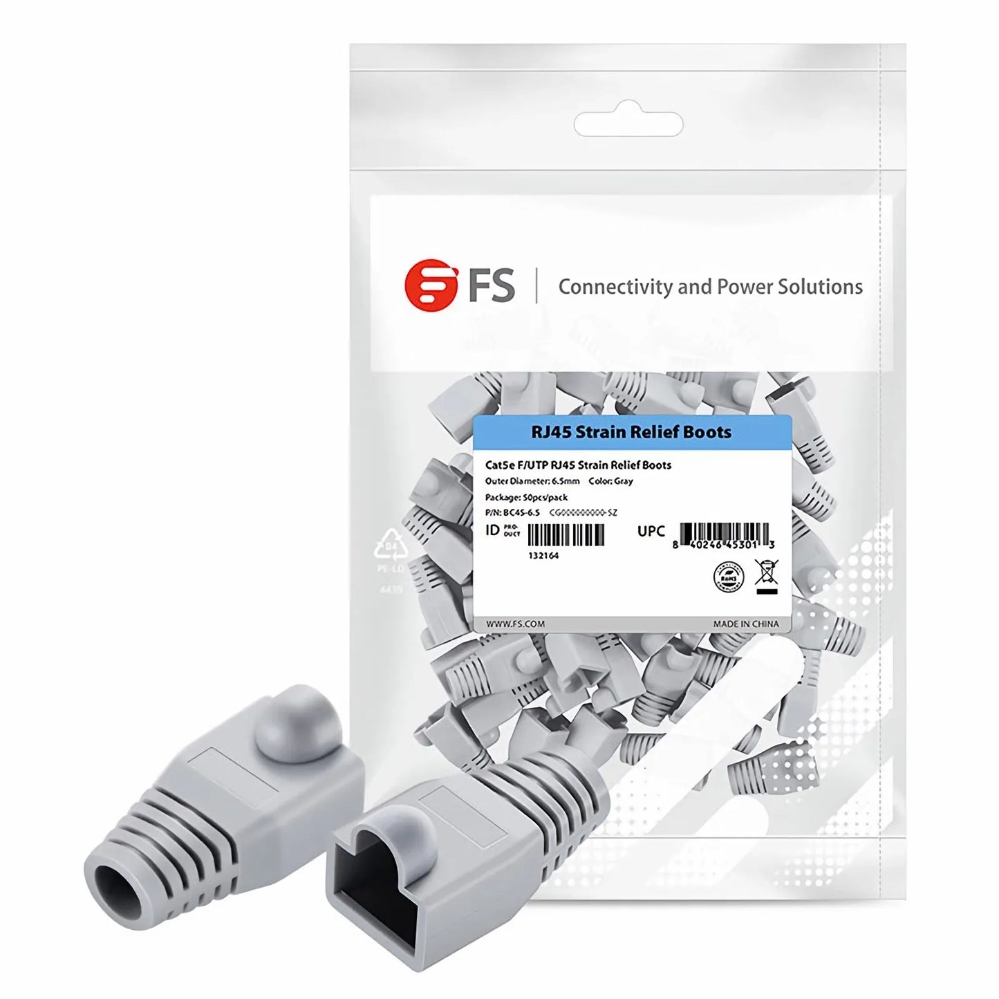 Cat5e RJ45 Strain Relief Boots, 6.5mm OD for Cat5e F/UTP 24AWG Ethernet Network Cable, Gray, 50PCS/Pack