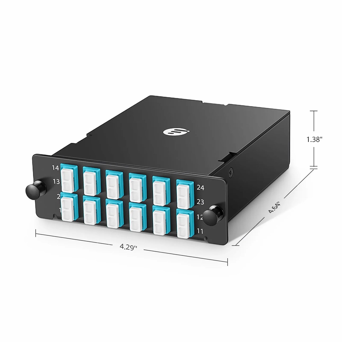 FHD™ MTP®-LC Cassette, OM4 Multimode, Universal, 24 Fibers, 2 x MTP®-12 (Male) to 12 x LC Duplex (Aqua), 0.35dB Max.