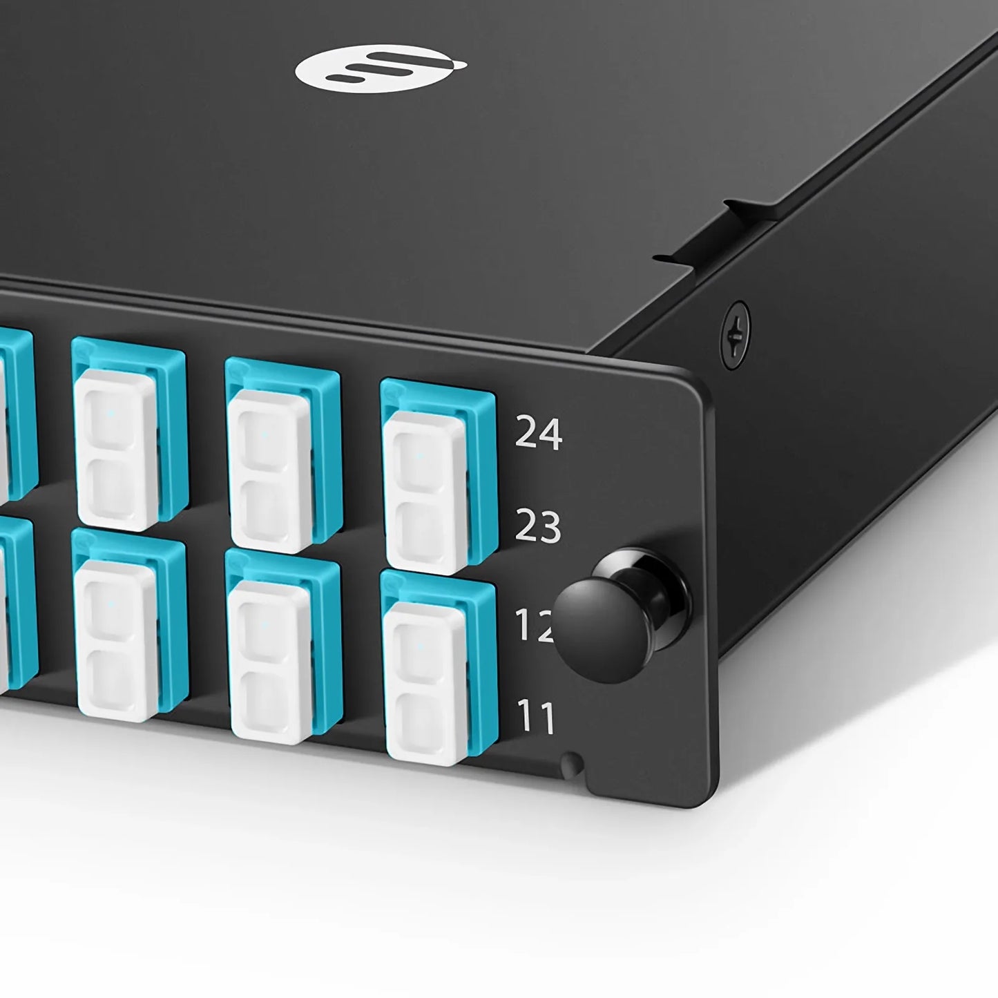 FHD™ MTP®-LC Cassette, OM4 Multimode, Universal, 24 Fibers, 2 x MTP®-12 (Male) to 12 x LC Duplex (Aqua), 0.35dB Max.