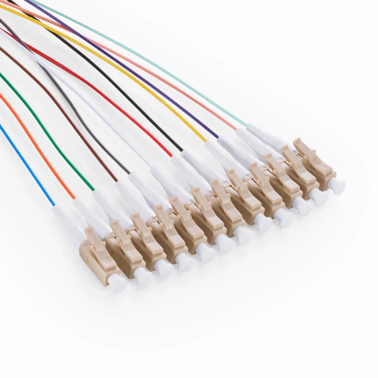 1.5m (5ft) Fiber Pigtail, LC UPC to Unterminated, 12 Fibers, Bunch, OM3 Multimode, PVC (Unrated), 0.9mm, Aqua