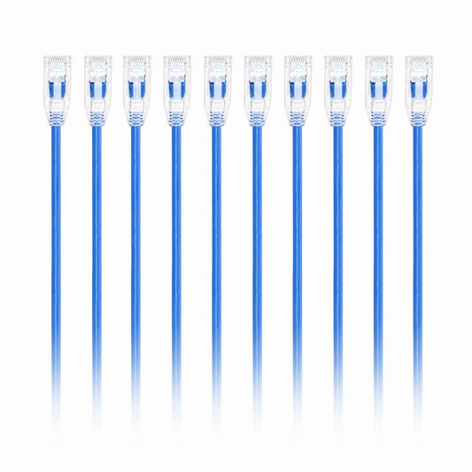 1ft (0.3m) Cat6a 28AWG Snagless Unshielded (U/UTP) PVC CM Small Diameter High-Flex Ethernet Network Patch Cable, Blue ,10Pcs/pack