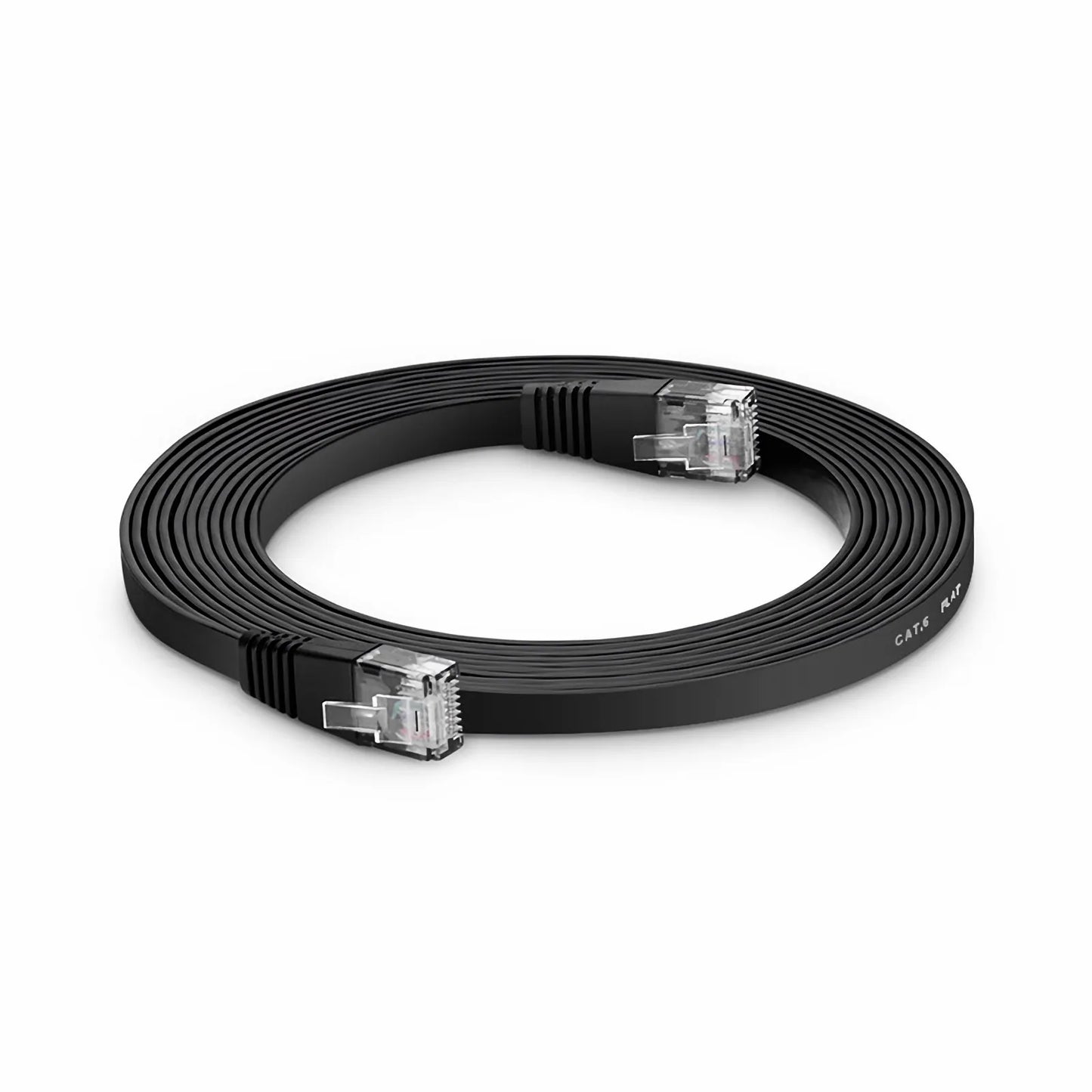 10ft (3m) Flat Cat6 32AWG Snagless Unshielded (U/UTP) PVC Ethernet Network Patch Cable, Black