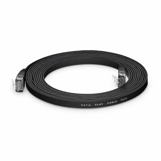 10ft (3m) Flat Cat6 32AWG Snagless Unshielded (U/UTP) PVC Ethernet Network Patch Cable, Black