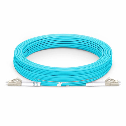30m (98ft) Armored Fiber Patch Cable, 2 Fibers, LC UPC Duplex to LC UPC Duplex, Multimode (OM3), Riser (OFCR), 3.0mm, Aqua