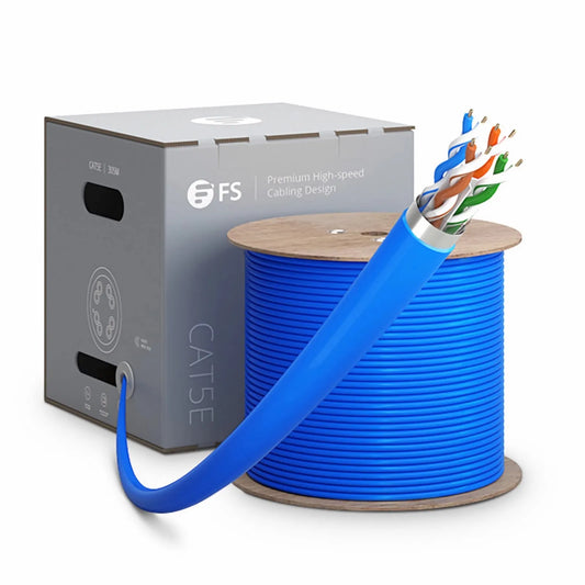 Cat5e Ethernet Bulk Cable, 1000ft (305m), 24AWG Solid Pure Bare Copper Wire, 350MHz, Shielded (F/UTP), PVC CMR, with Reel (Blue)
