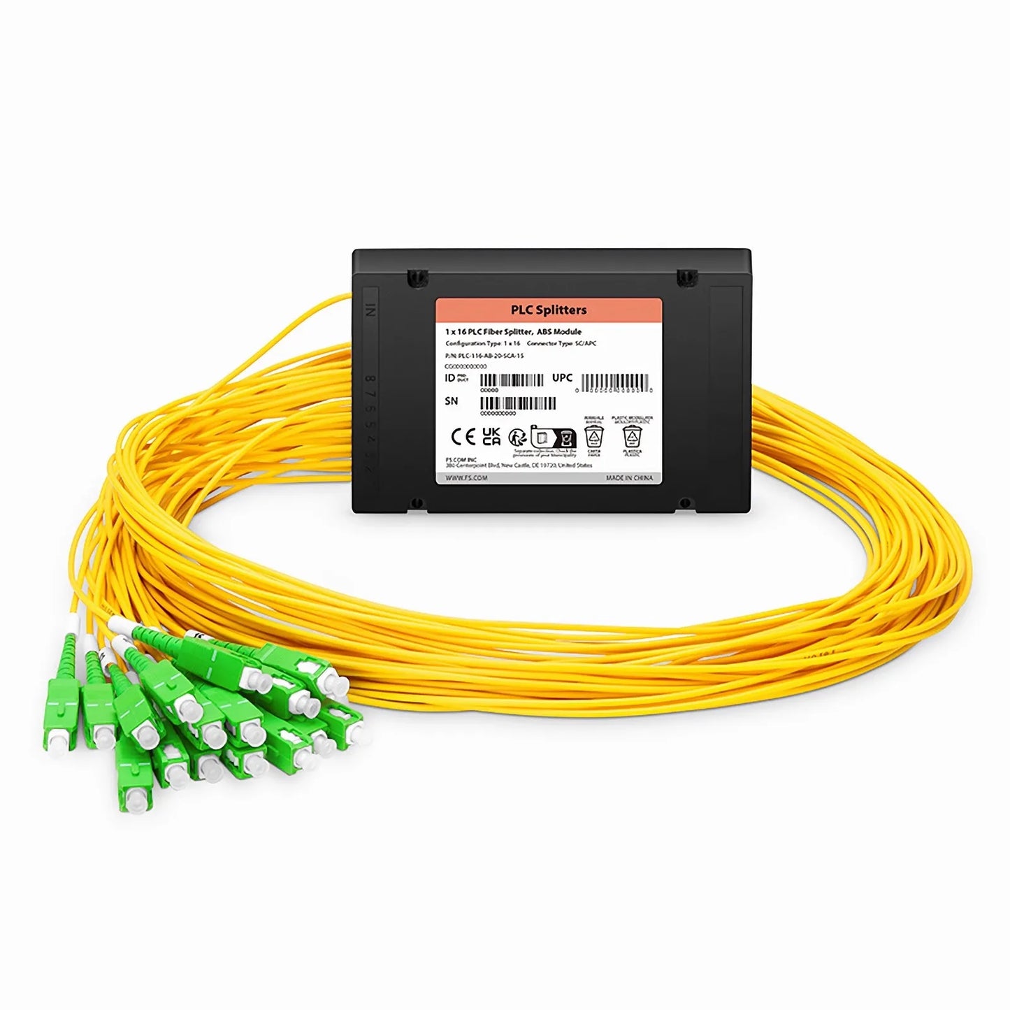 1 x 16 PLC Fiber Splitter, Splice/Pigtailed ABS Module, 2.0mm, SC/APC, Singlemode