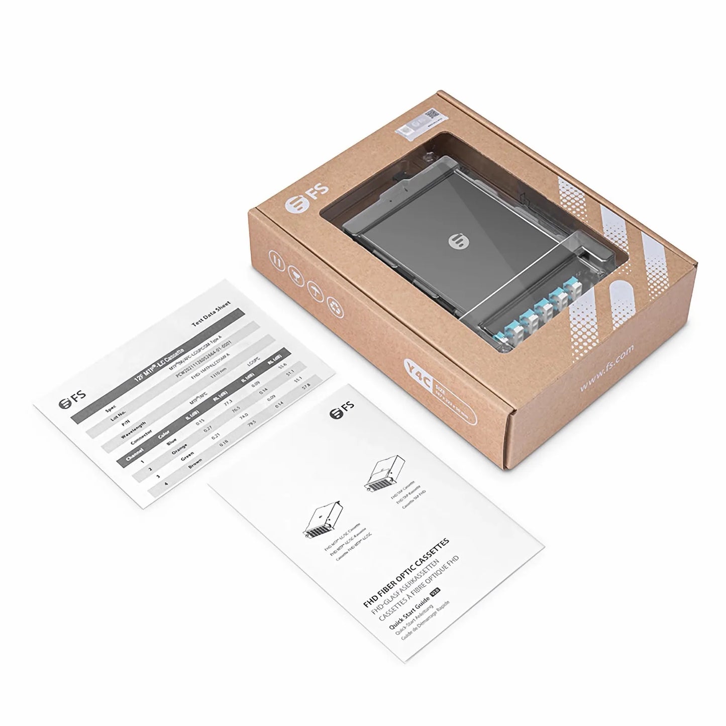 FHD™ MTP®-LC Cassette, OM4 Multimode, Universal, 12 Fibers, MTP®-12 (Male) to 6 x LC Duplex (Aqua), 0.35dB Max.