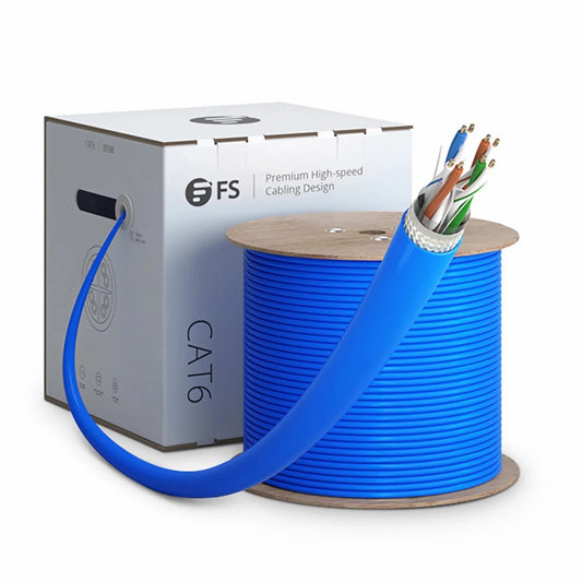 Cat6 Ethernet Bulk Cable, 1000ft (305m), 23AWG Solid Pure Bare Copper Wire, 550MHz, Shielded (SF/UTP), PVC CMR, with Reel (Blue)