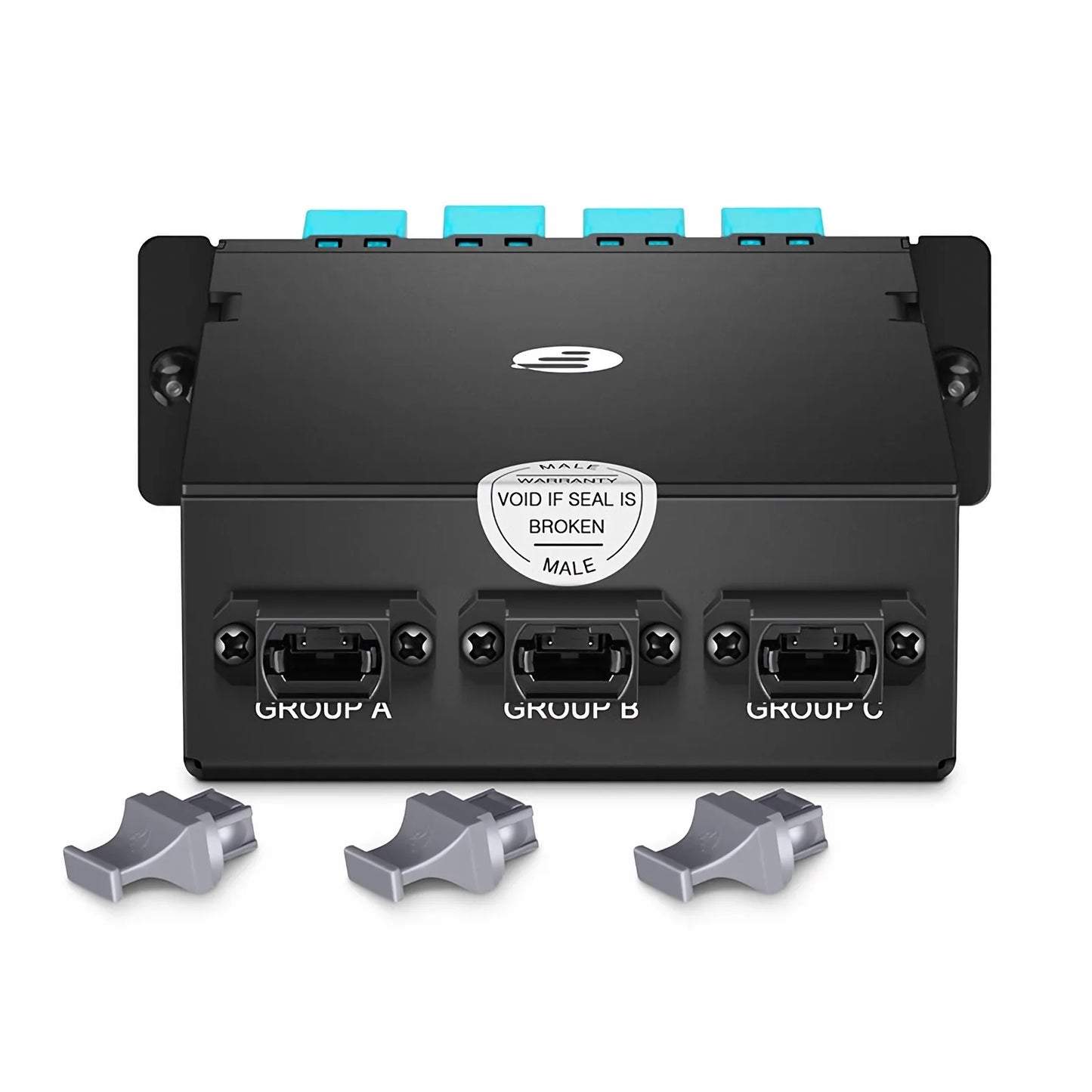FHD™ MTP®-LC Cassette, OM4 Multimode, Universal, 24 Fibers, 3 x MTP®-8 (Male) to 12 x Shuttered LC Duplex (Aqua), 0.35dB Max.
