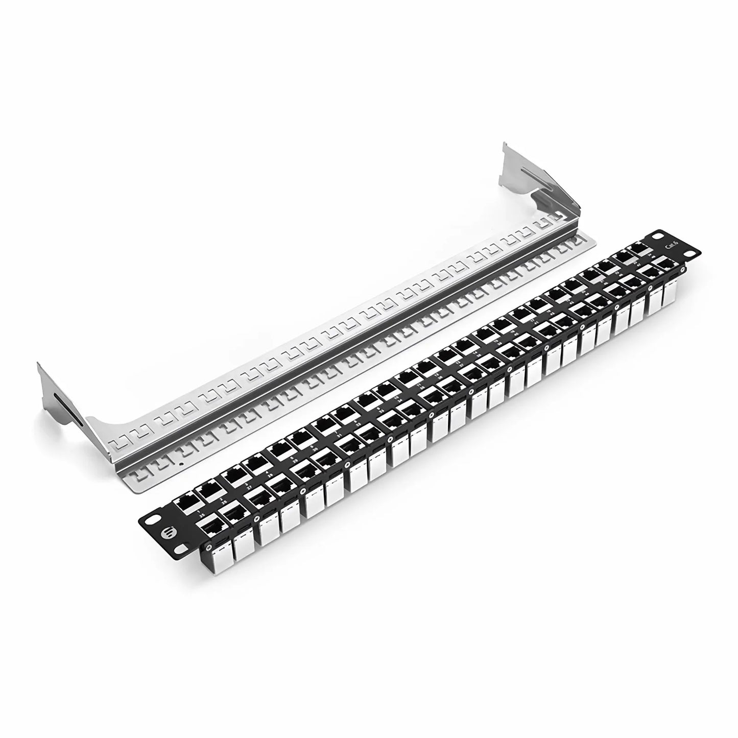 Cat6 Coupler Patch Panel, 48-Port, 1RU, Cable Management Bar Included