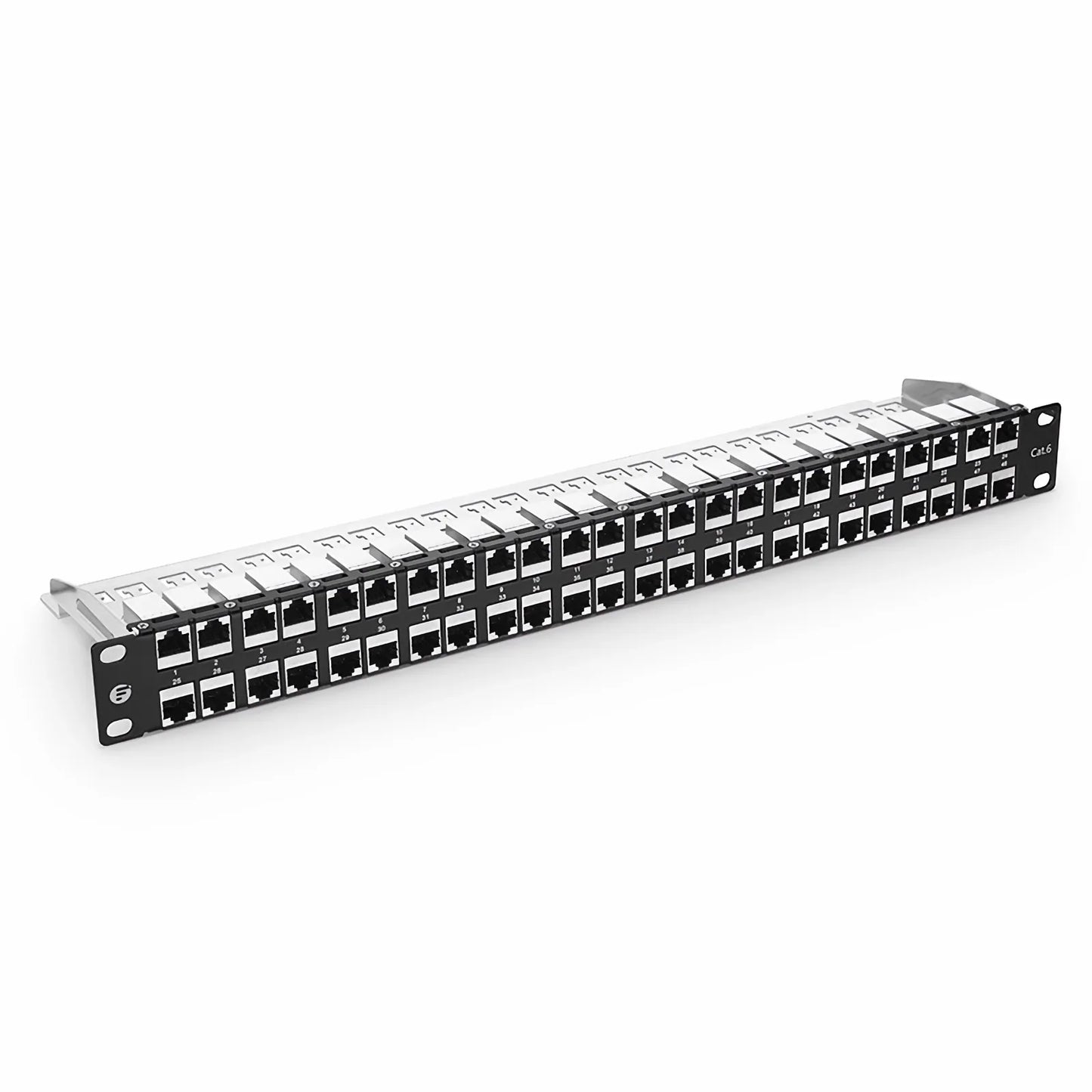 Cat6 Coupler Patch Panel, 48-Port, 1RU, Cable Management Bar Included