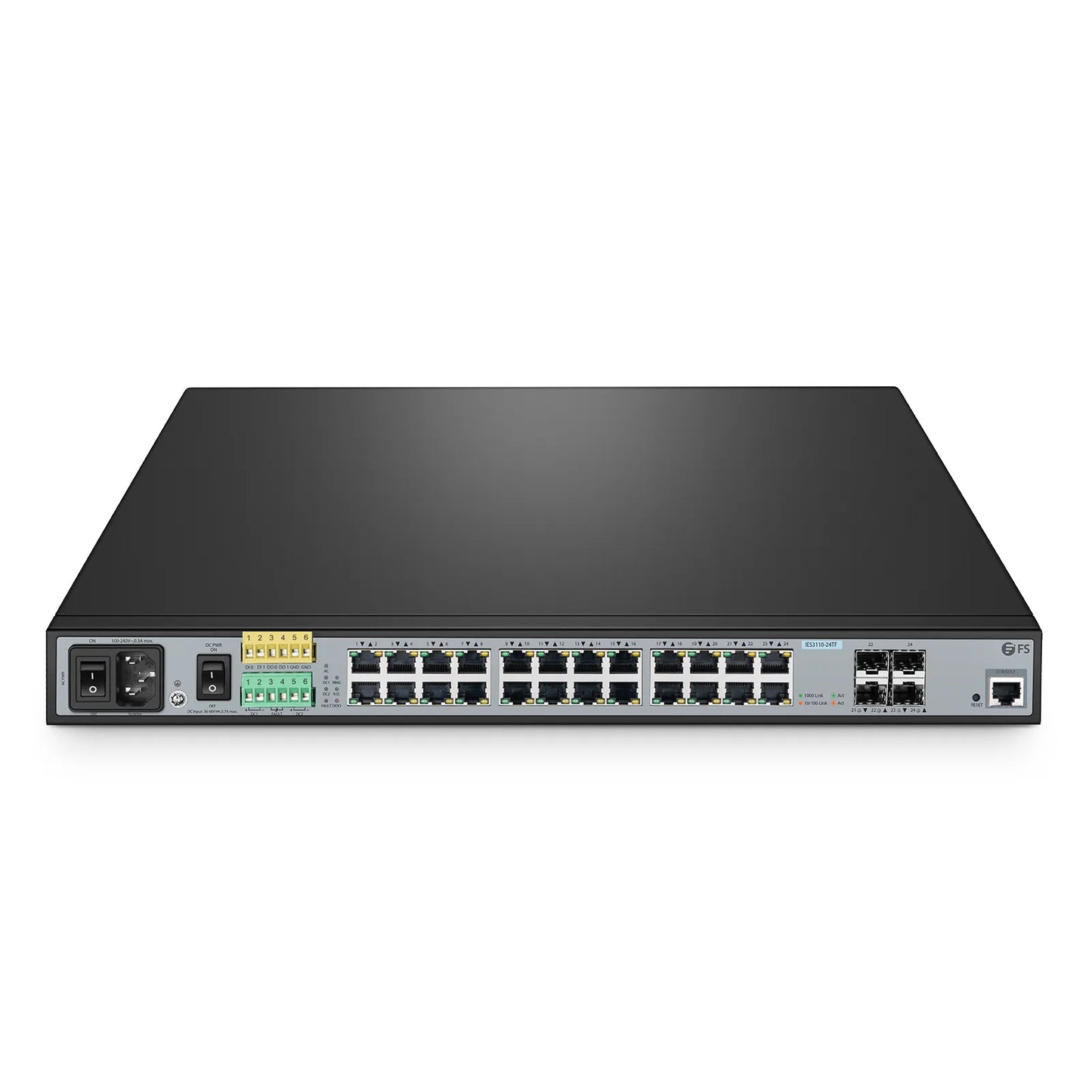 IES3110-24TF, 24-Port Gigabit Ethernet L2+ Managed Industrial Switch, 20 x 10/100/1000BASE-T, with 4 x 1Gb RJ45/SFP Combo, -40 to 75°C Operating Temperature