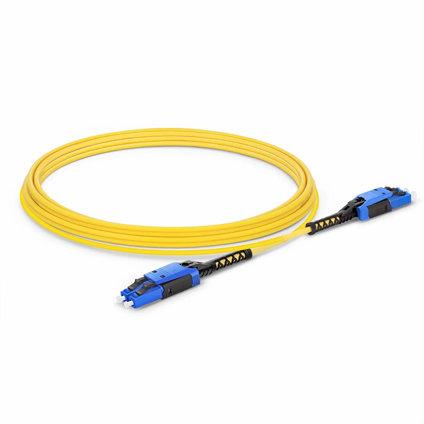 10m (33ft) Fiber Patch Cable, 2 Fibers, LC UPC Duplex to LC UPC Duplex Flat Clip with Push-Pull Boot Uniboot, Single Mode (OS2), Riser (OFNR), 2.0mm, Yellow