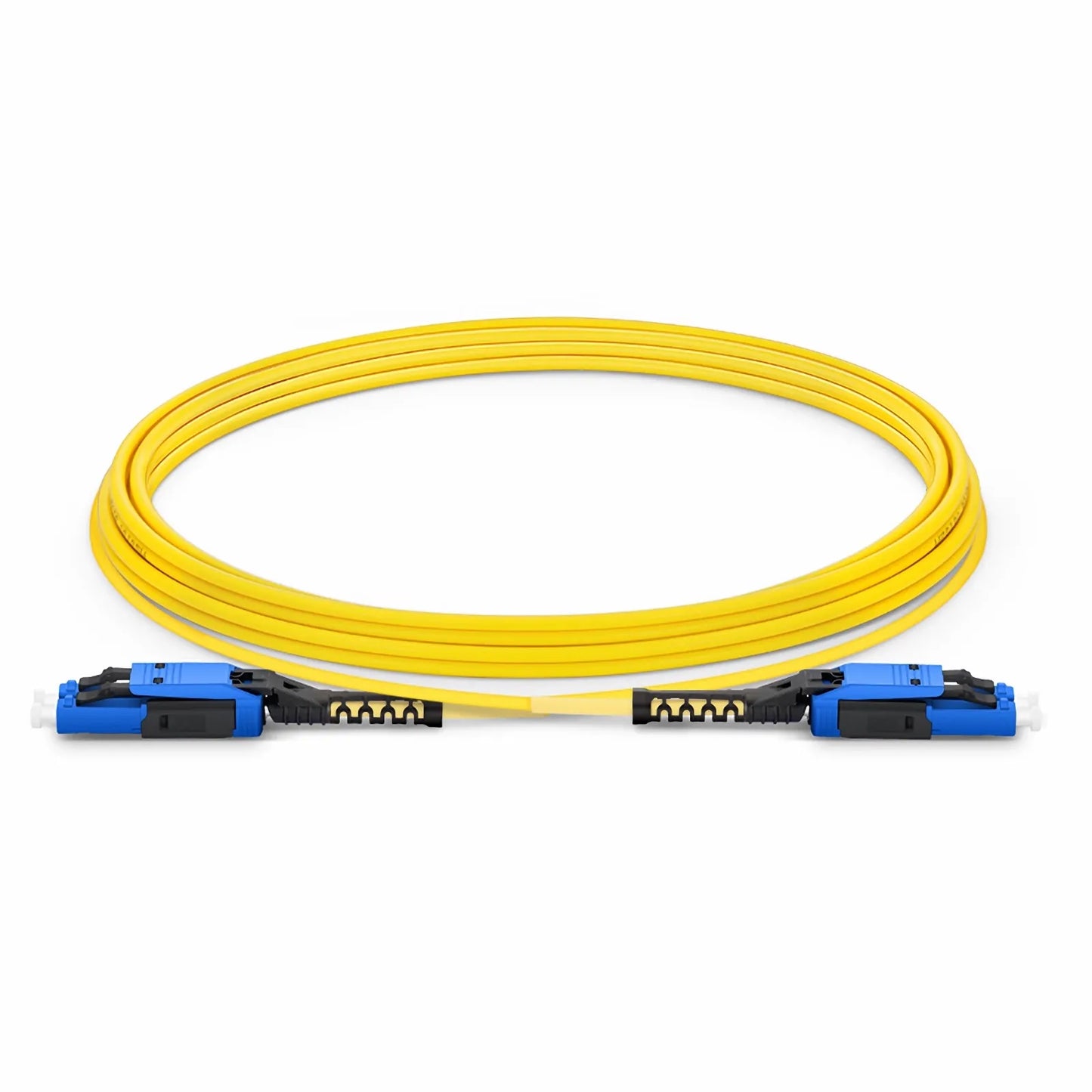 10m (33ft) Fiber Patch Cable, 2 Fibers, LC UPC Duplex to LC UPC Duplex Flat Clip with Push-Pull Boot Uniboot, Single Mode (OS2), Riser (OFNR), 2.0mm, Yellow