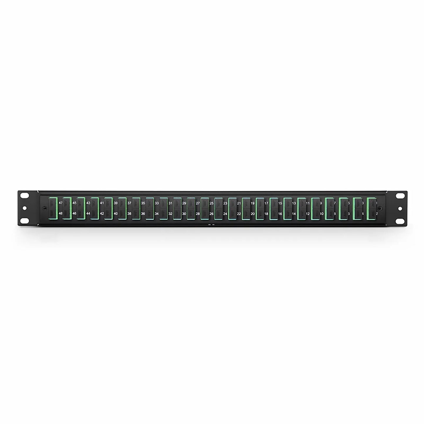 FHU™ 1U 19'' Fiber Adapter Panel, 48 Fibers OS2 Single Mode, 24 x SC APC Duplex (Green) Adapter, Ceramic Sleeve