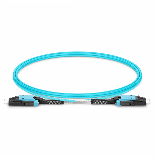 1m (3ft) Fiber Patch Cable, 2 Fibers, LC UPC Duplex to LC UPC Duplex Flat Clip with Push-Pull Boot Uniboot, Multimode (OM4), Riser (OFNR), 2.0mm, Aqua