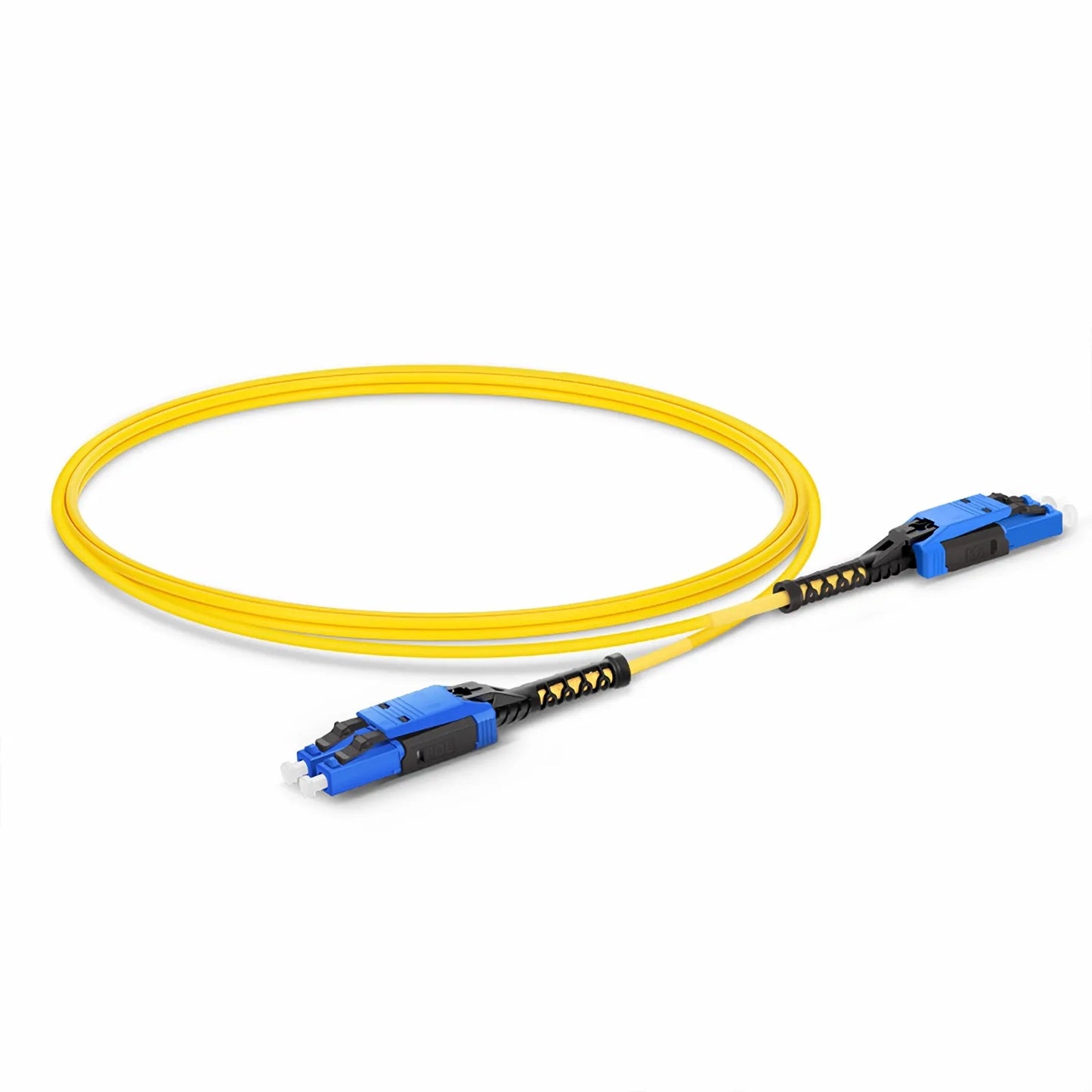 2m (7ft) Fiber Patch Cable, 2 Fibers, LC UPC Duplex to LC UPC Duplex Flat Clip with Push-Pull Boot Uniboot, Single Mode (OS2), Riser (OFNR), 2.0mm, Yellow