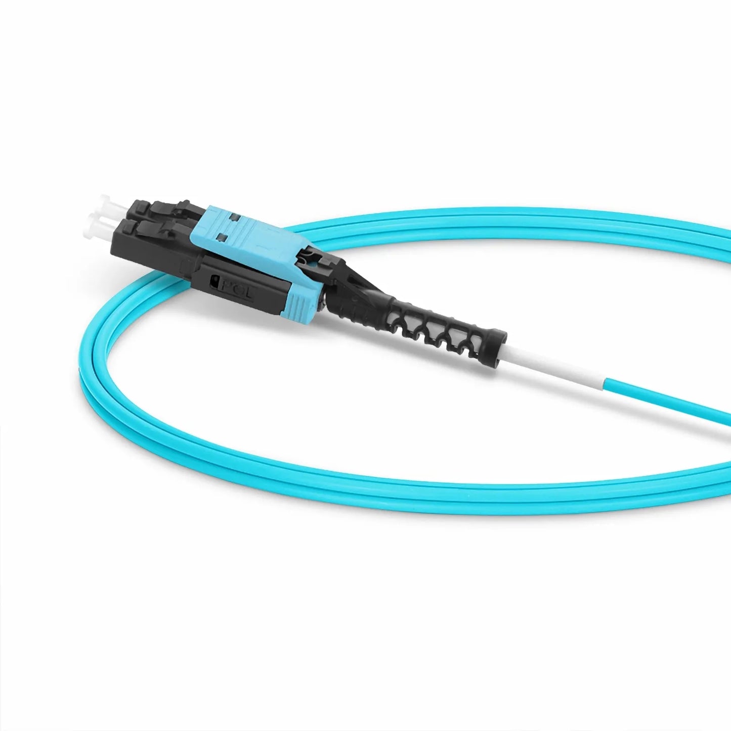 2m (7ft) Fiber Patch Cable, 2 Fibers, LC UPC Duplex to LC UPC Duplex Flat Clip with Push-Pull Boot Uniboot, Multimode (OM4), Riser (OFNR), 2.0mm, Aqua