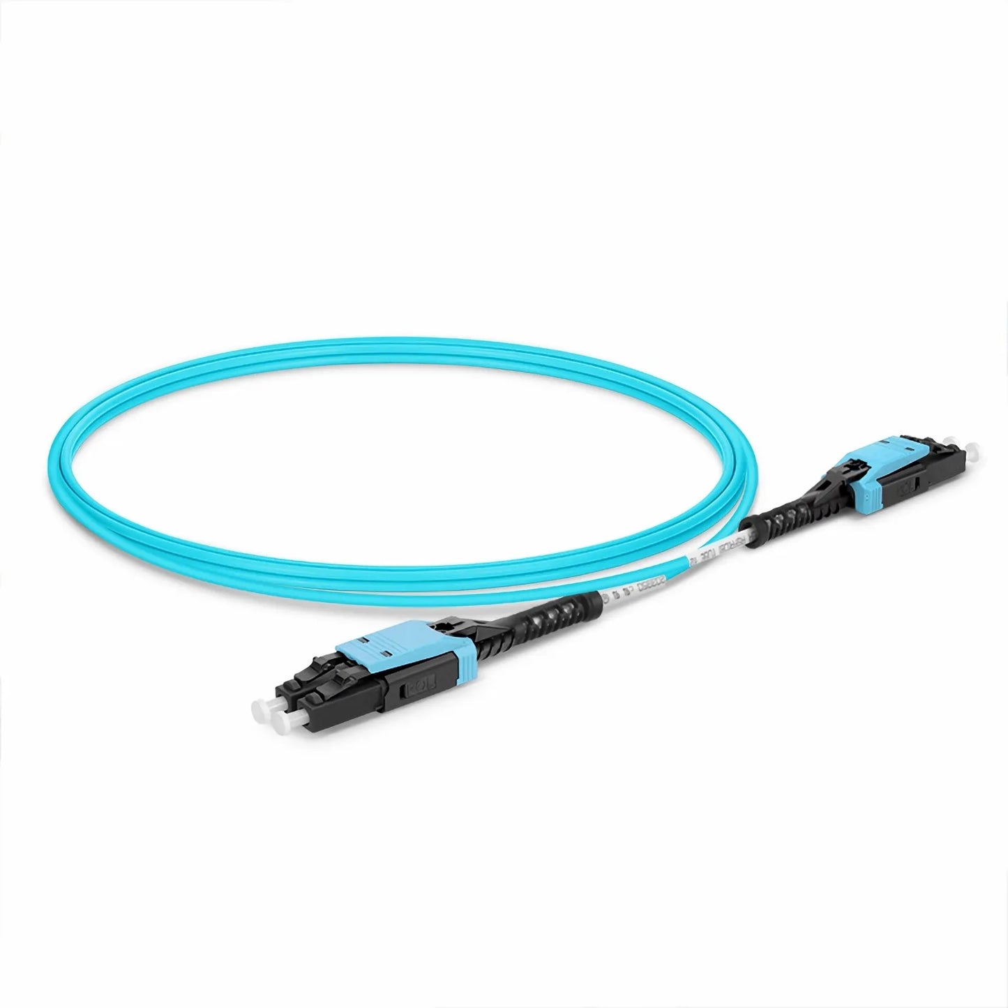 1m (3ft) Fiber Patch Cable, 2 Fibers, LC UPC Duplex to LC UPC Duplex Flat Clip with Push-Pull Boot Uniboot, Multimode (OM4), Riser (OFNR), 2.0mm, Aqua