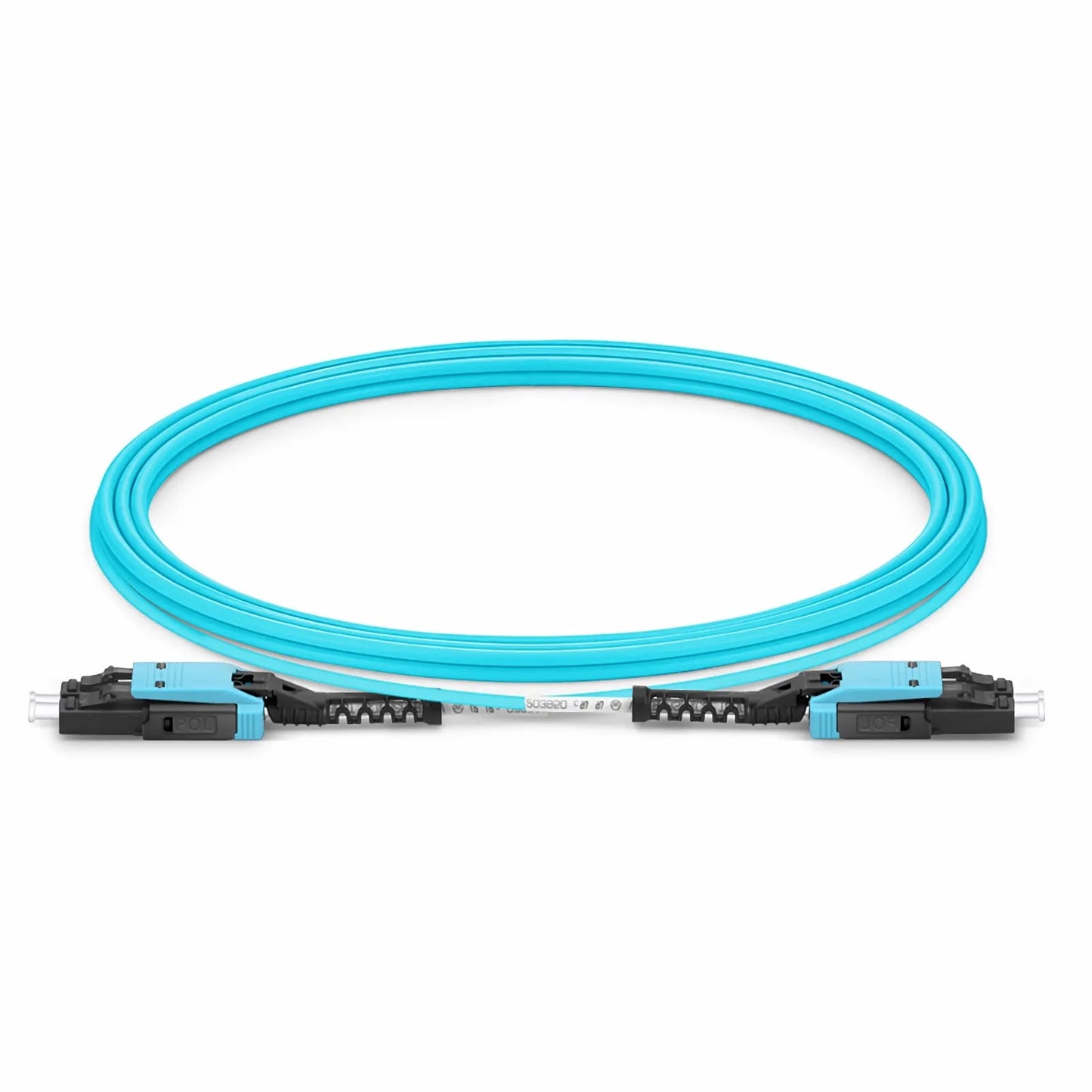 3m (10ft) Fiber Patch Cable, 2 Fibers, LC UPC Duplex to LC UPC Duplex Flat Clip with Push-Pull Boot Uniboot, Multimode (OM4), Riser (OFNR), 2.0mm, Aqua