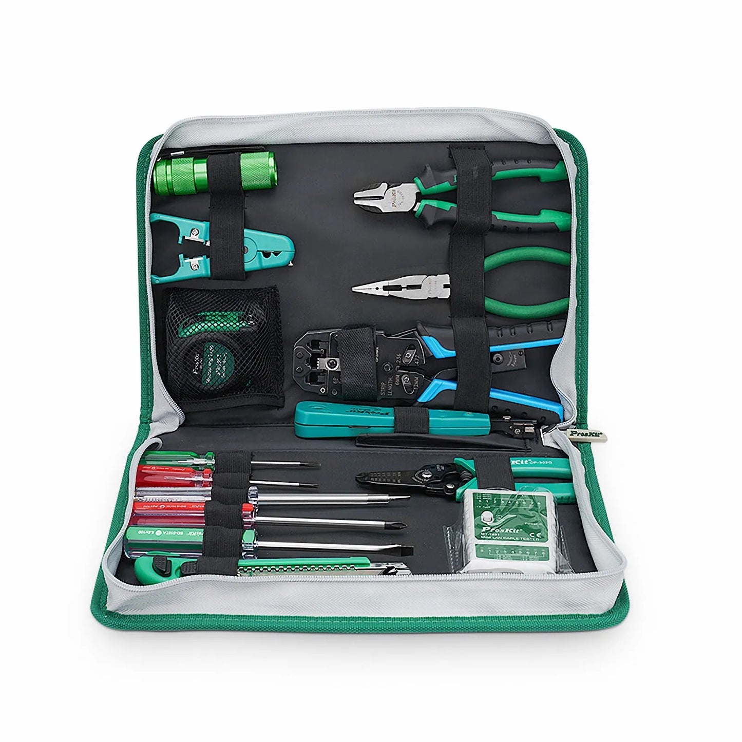 Pro'sKit® 15-in-1 Network Installation Tool Kit with Cable Tester, Crimper, Wire Stripper in Carrying Case