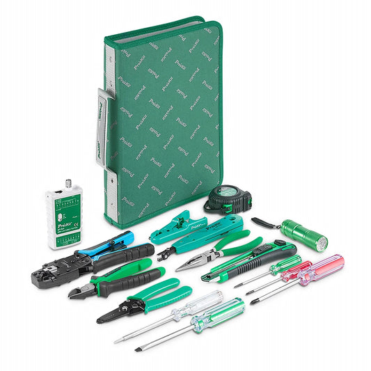 Pro'sKit® 15-in-1 Network Installation Tool Kit with Cable Tester, Crimper, Wire Stripper in Carrying Case