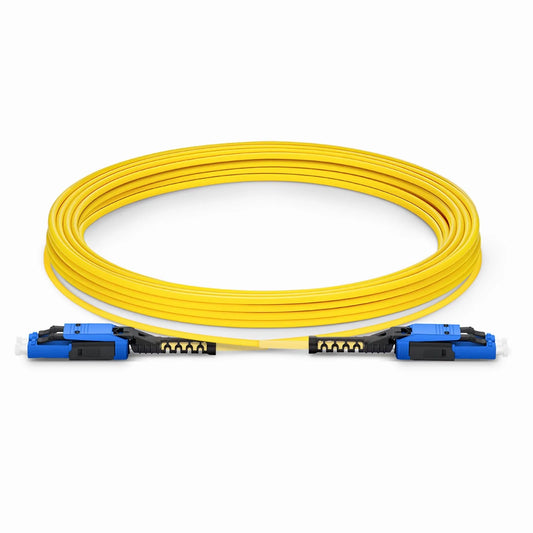 20m (66ft) Fiber Patch Cable, 2 Fibers, LC UPC Duplex to LC UPC Duplex Flat Clip with Push-Pull Boot Uniboot, Single Mode (OS2), Riser (OFNR), 2.0mm, Yellow