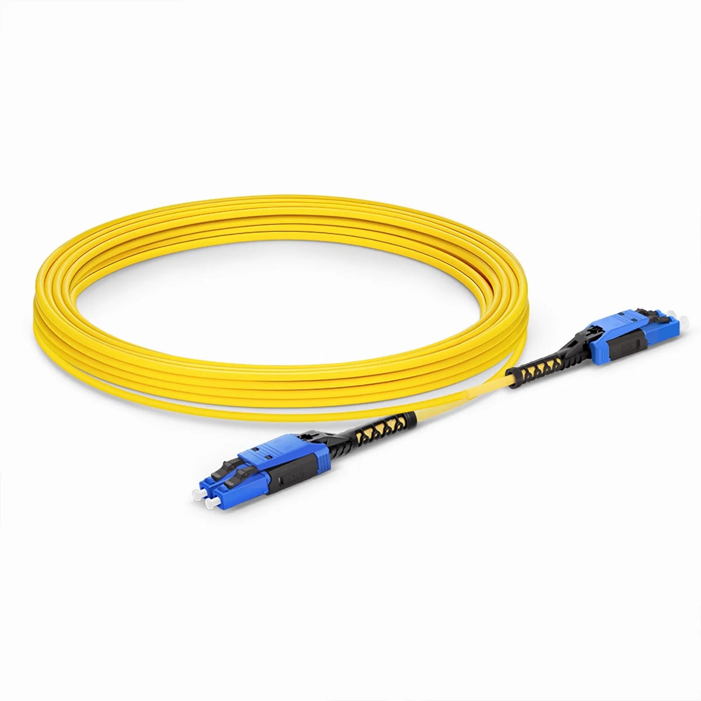 20m (66ft) Fiber Patch Cable, 2 Fibers, LC UPC Duplex to LC UPC Duplex Flat Clip with Push-Pull Boot Uniboot, Single Mode (OS2), Riser (OFNR), 2.0mm, Yellow