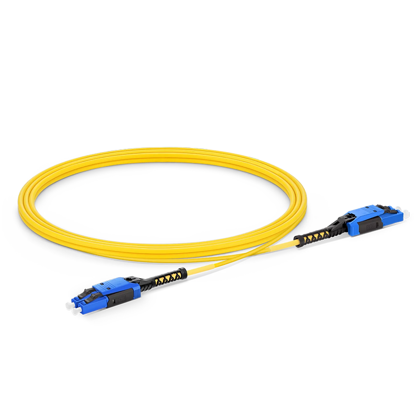 5m (16ft) Fiber Patch Cable, 2 Fibers, LC UPC Duplex to LC UPC Duplex Flat Clip with Push-Pull Boot Uniboot, Single Mode (OS2), Riser (OFNR), 2.0mm, Yellow