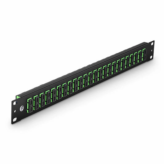 FHU™ 1U 19'' Fiber Adapter Panel, 48 Fibers OS2 Single Mode, 24 x SC APC Duplex (Green) Adapter, Ceramic Sleeve