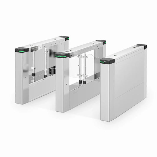 SWB950-M, Swing Barrier (Middle Pedestal), 10mm PMMA/Stainless Steel Pipe, 650mm to 1050mm Lane Width, Support QR Code and IC Card