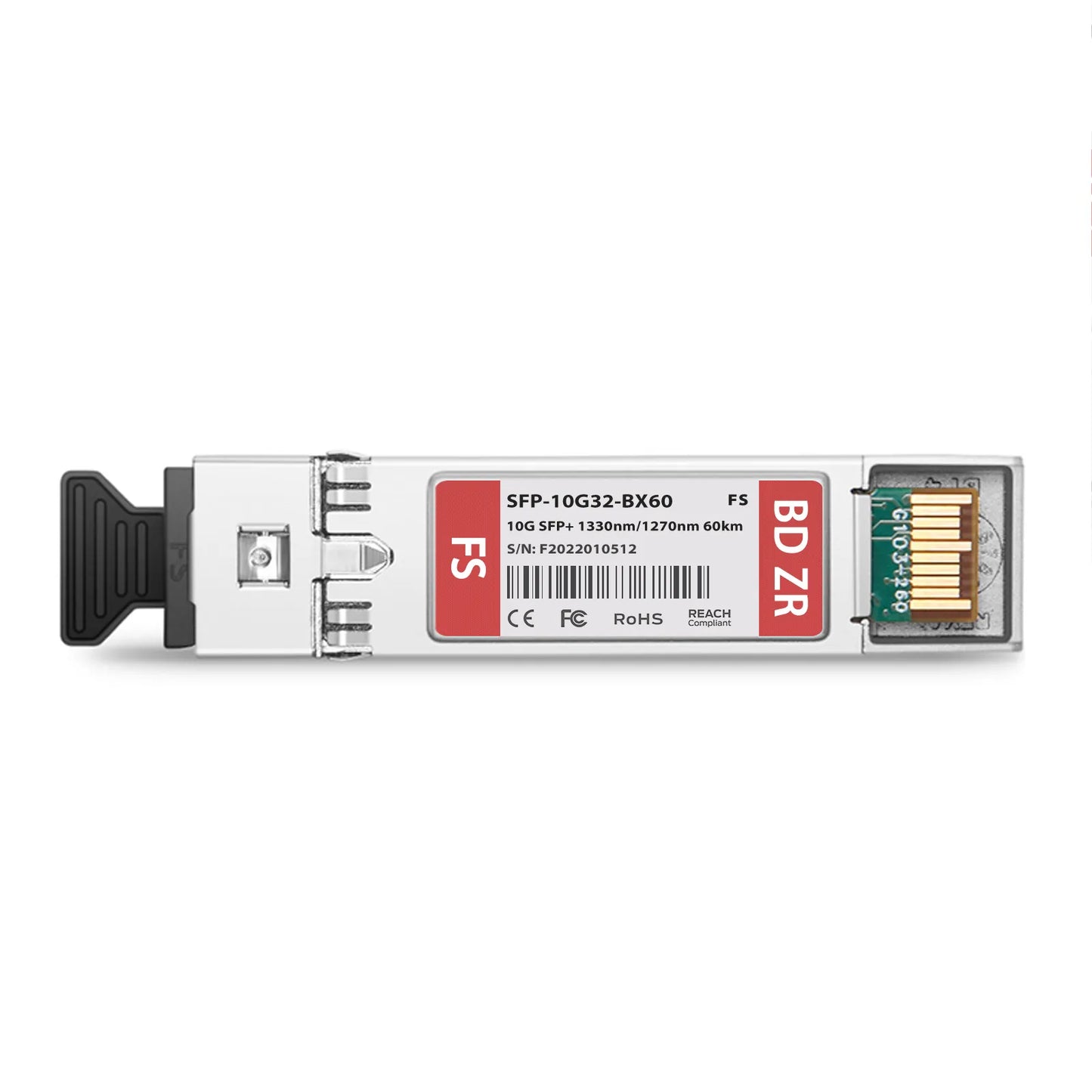 10GBASE-BX BiDi SFP+ 1330nm-TX/1270nm-RX 60km DOM Simplex LC/UPC SMF Optical Transceiver Module for FS Switches
