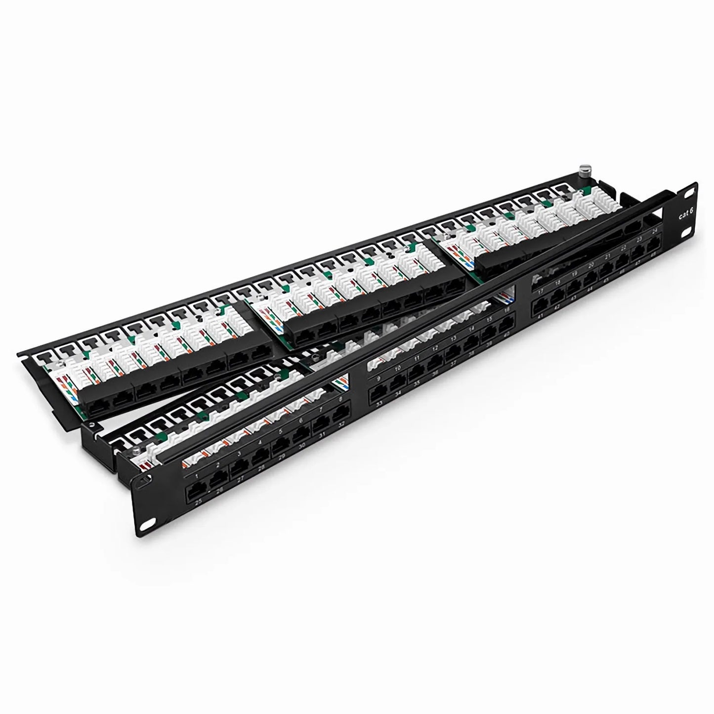 Cat6 110-Style Patch Panel, 48-Port, 1RU, Cable Management Bar Included