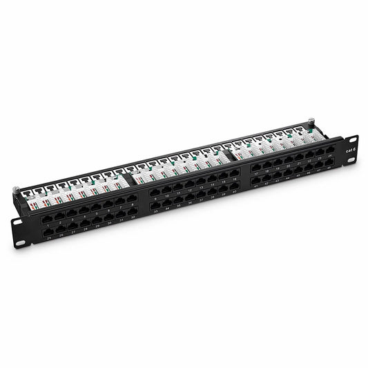 Cat6 110-Style Patch Panel, 48-Port, 1RU, Cable Management Bar Included