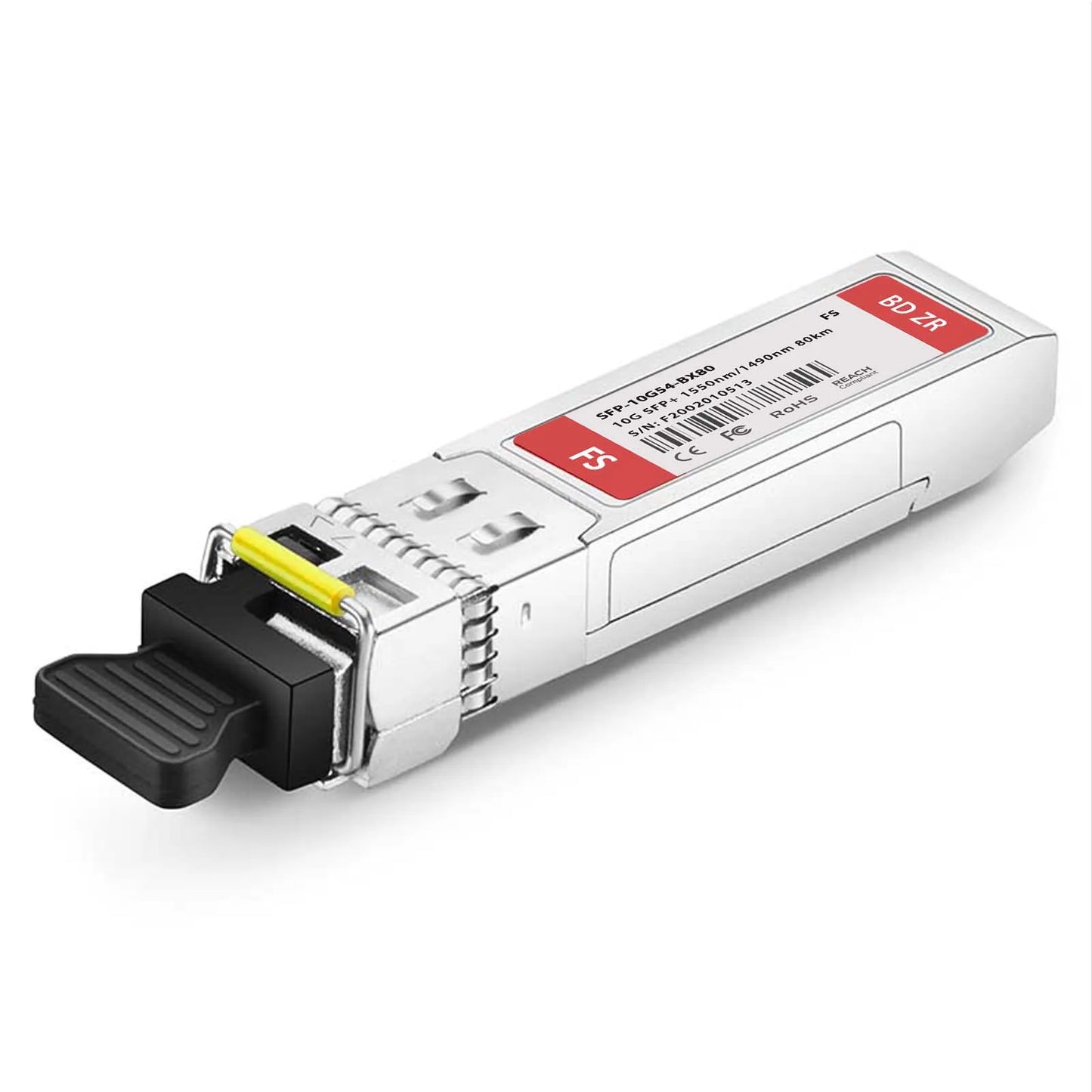 10GBASE-BX BiDi SFP+ 1550nm-TX/1490nm-RX 80km DOM Simplex LC/UPC SMF Optical Transceiver Module for FS Switches