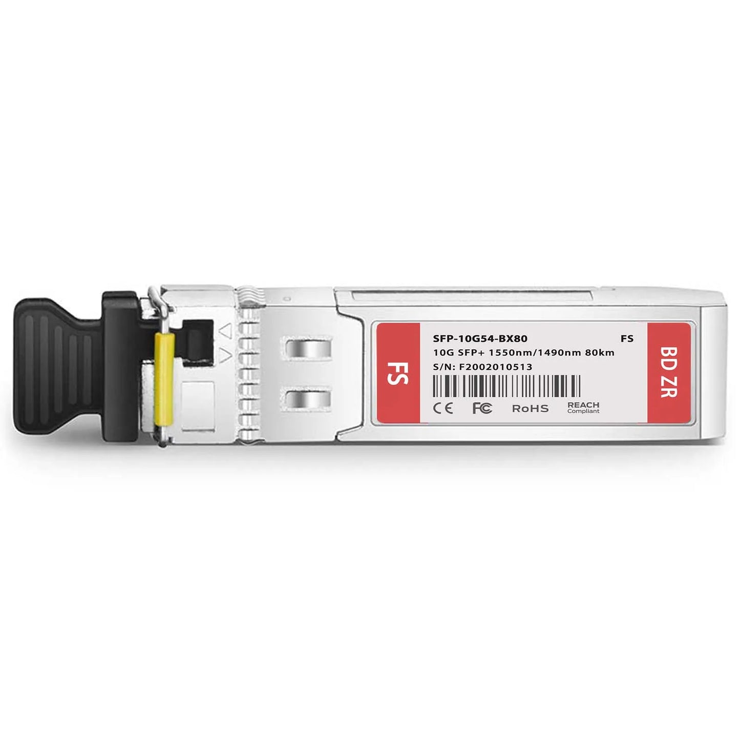10GBASE-BX BiDi SFP+ 1550nm-TX/1490nm-RX 80km DOM Simplex LC/UPC SMF Optical Transceiver Module for FS Switches