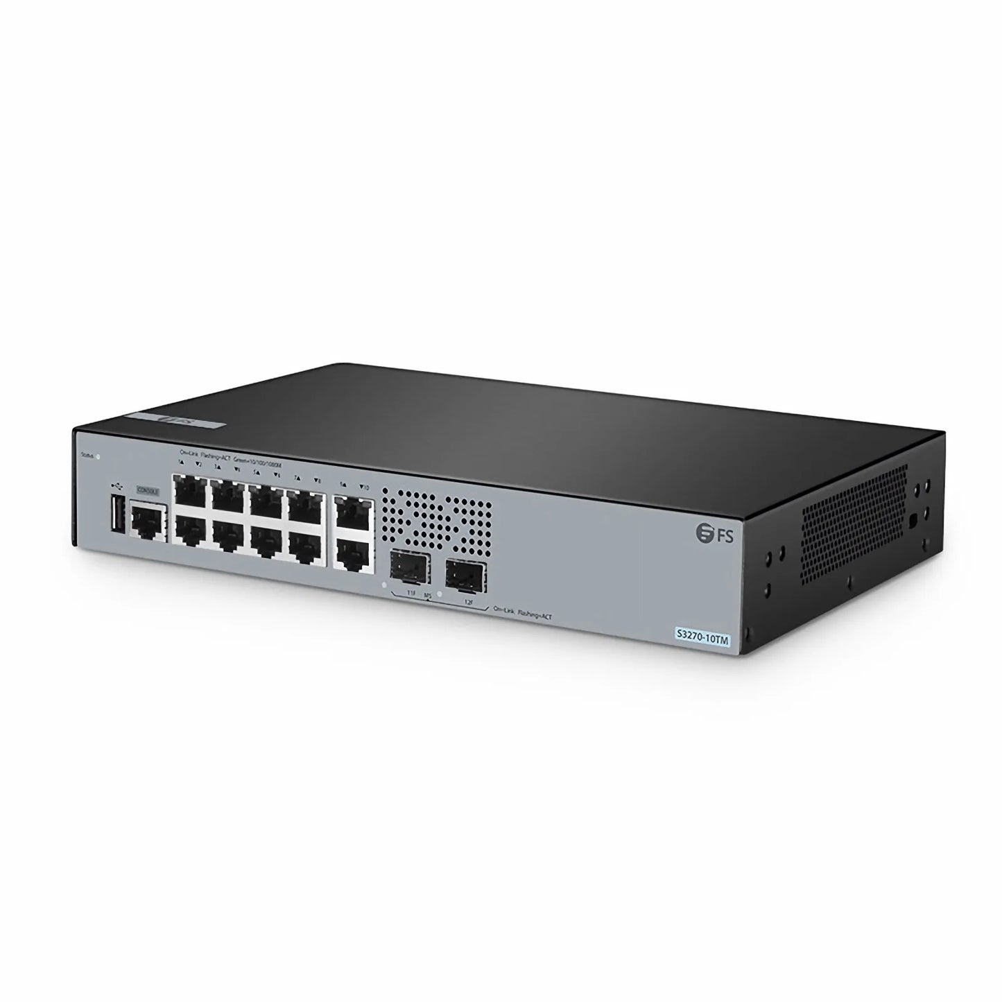 S3270-10TM, 10-Port Gigabit Ethernet L2+ Switch, 10 x Gigabit RJ45, with 2 x 1/2.5Gb SFP Uplinks, PicOS®, Broadcom Chip