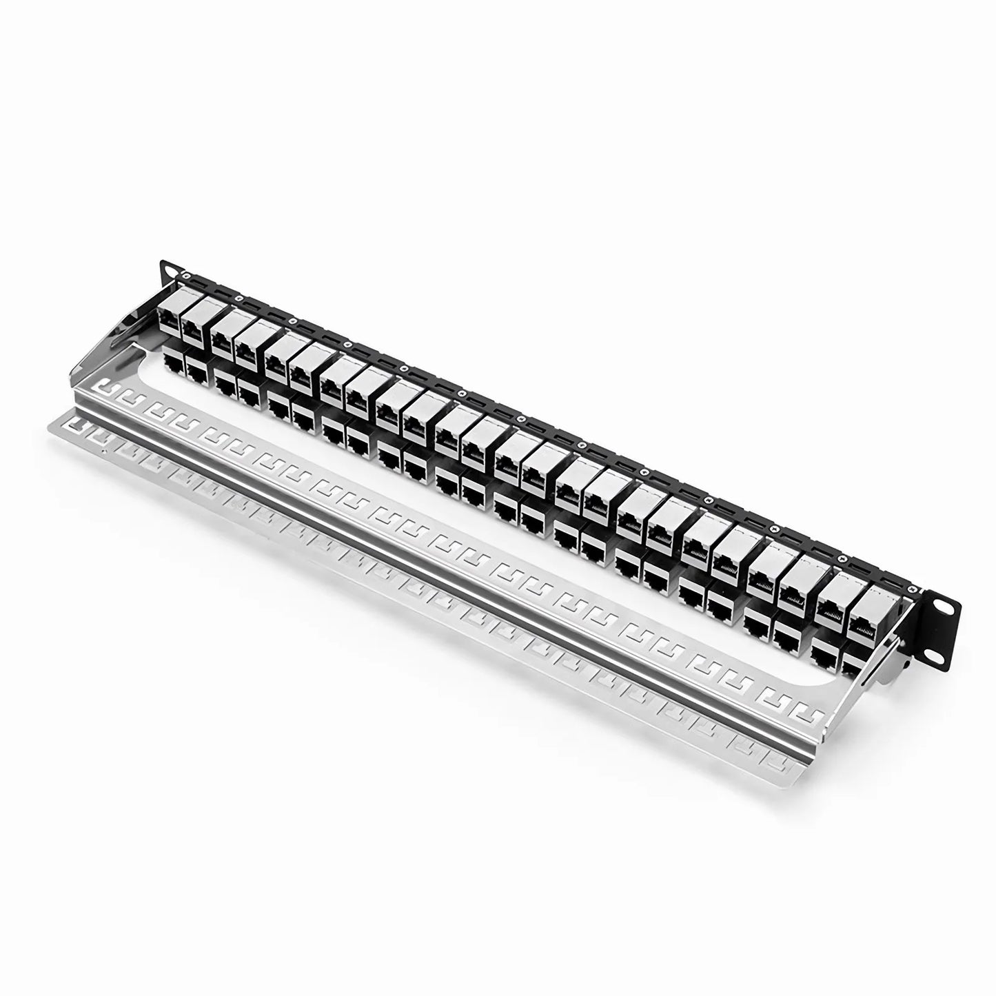 Cat6 Coupler Patch Panel, 48-Port, 1RU, Cable Management Bar Included