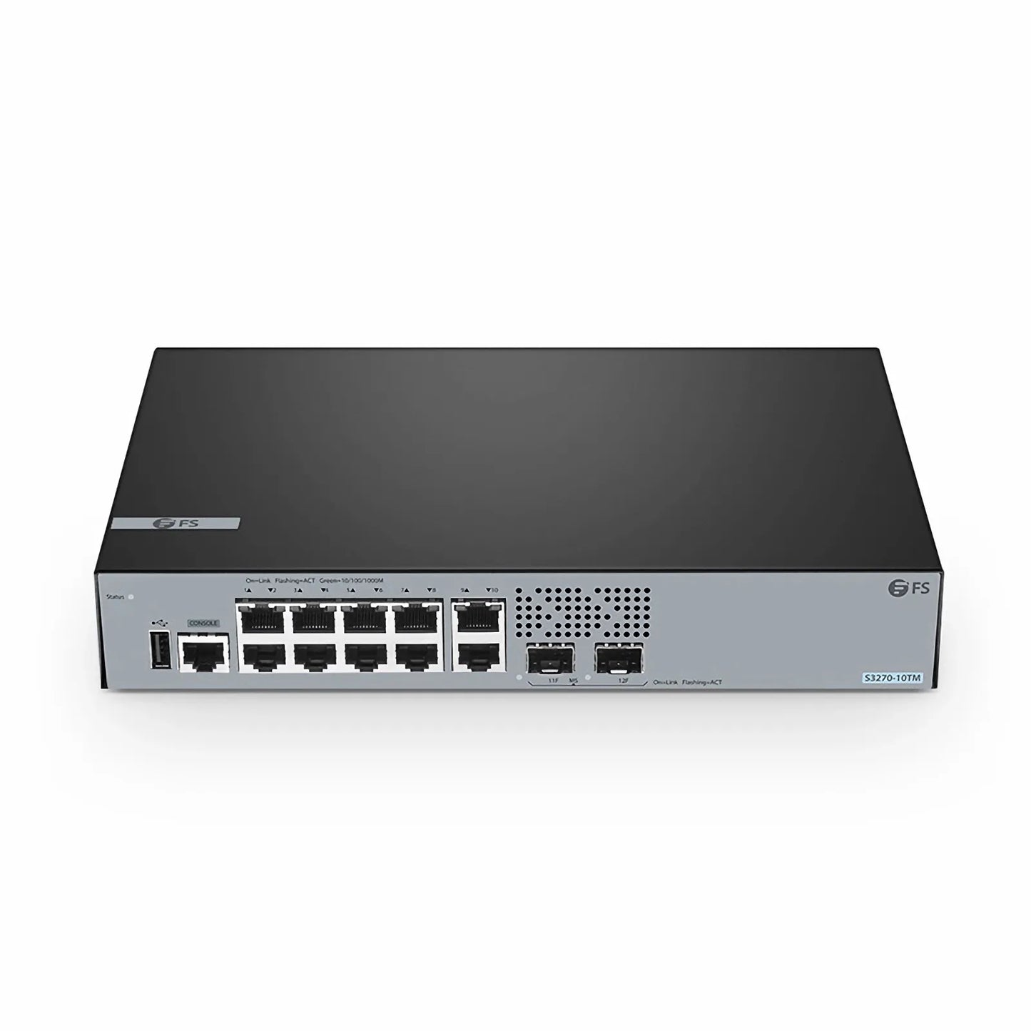 S3270-10TM, 10-Port Gigabit Ethernet L2+ Switch, 10 x Gigabit RJ45, with 2 x 1/2.5Gb SFP Uplinks, PicOS®, Broadcom Chip