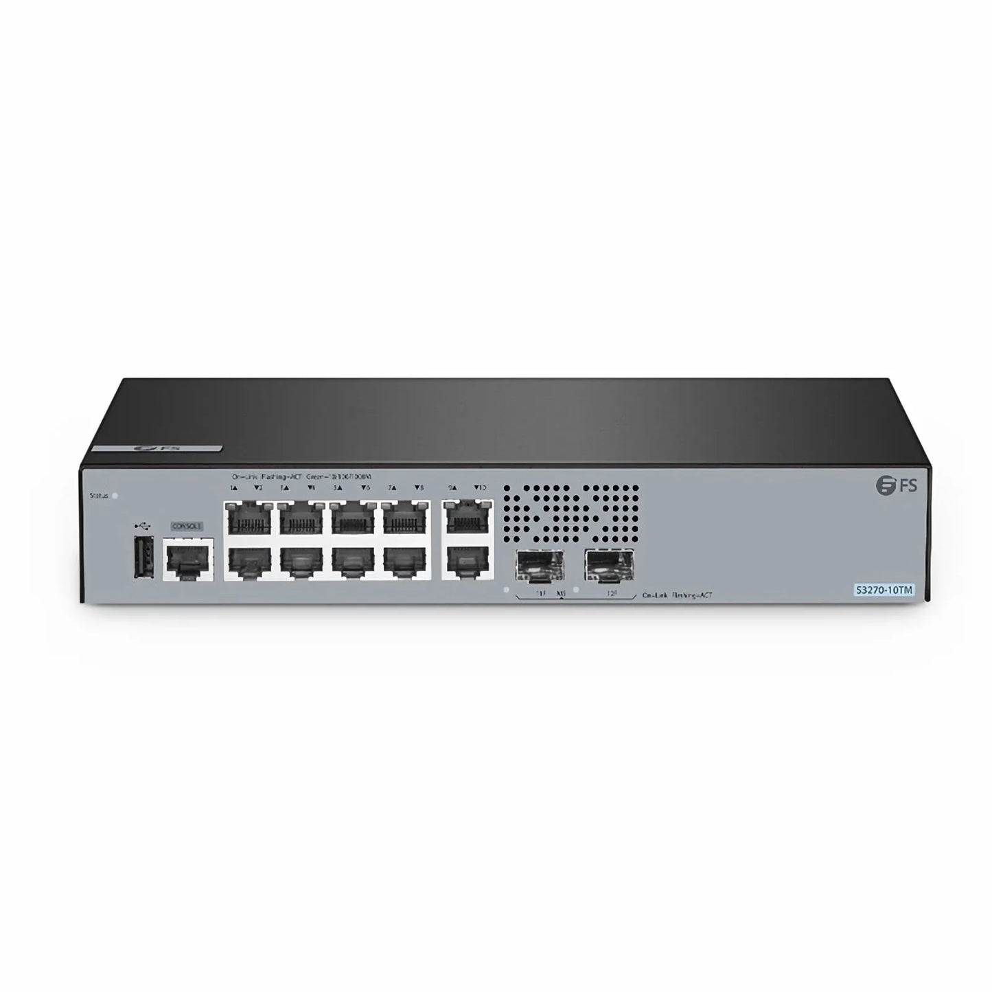 S3270-10TM, 10-Port Gigabit Ethernet L2+ Switch, 10 x Gigabit RJ45, with 2 x 1/2.5Gb SFP Uplinks, PicOS®, Broadcom Chip