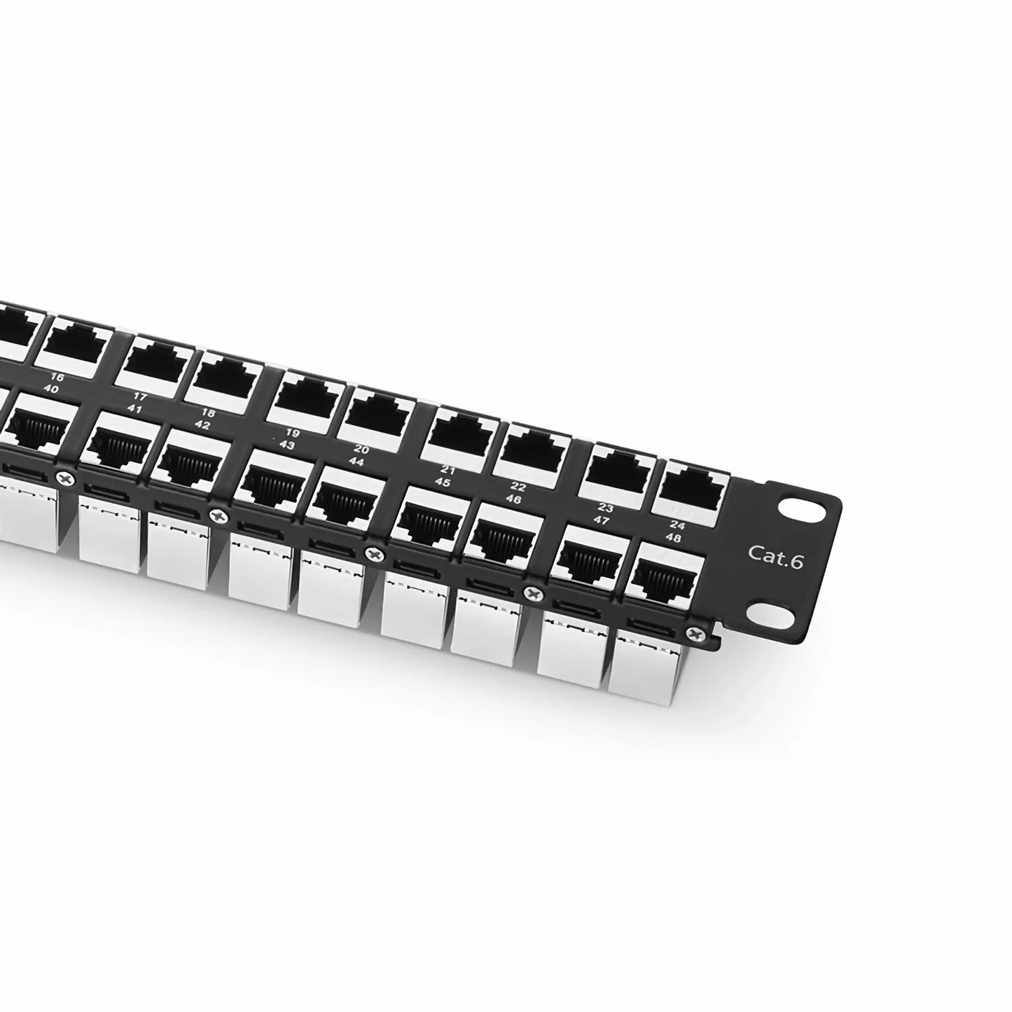 Cat6 Coupler Patch Panel, 48-Port, 1RU, Cable Management Bar Included