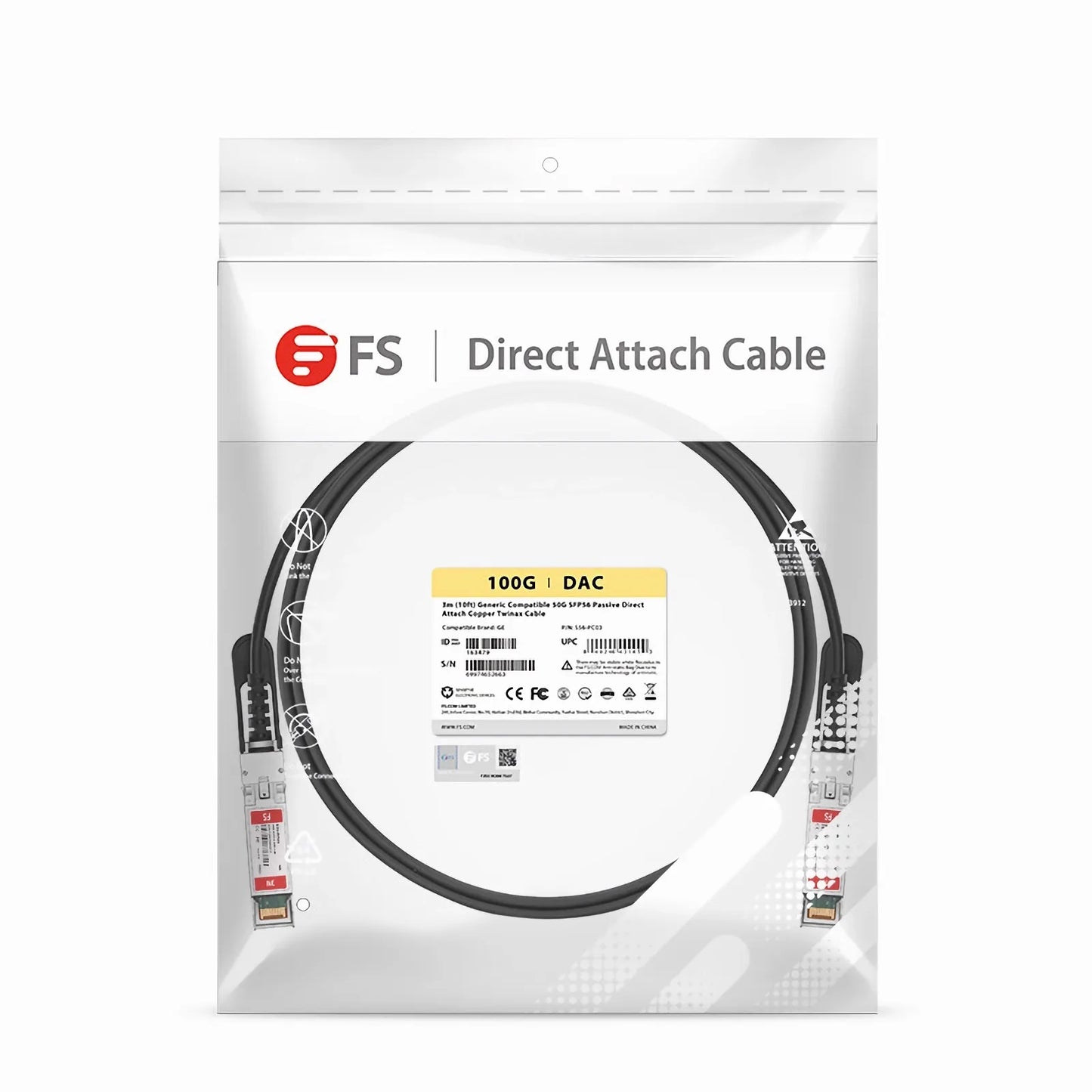 3m (10ft) Generic Compatible 50G SFP56 Passive Direct Attach Copper Twinax Cable