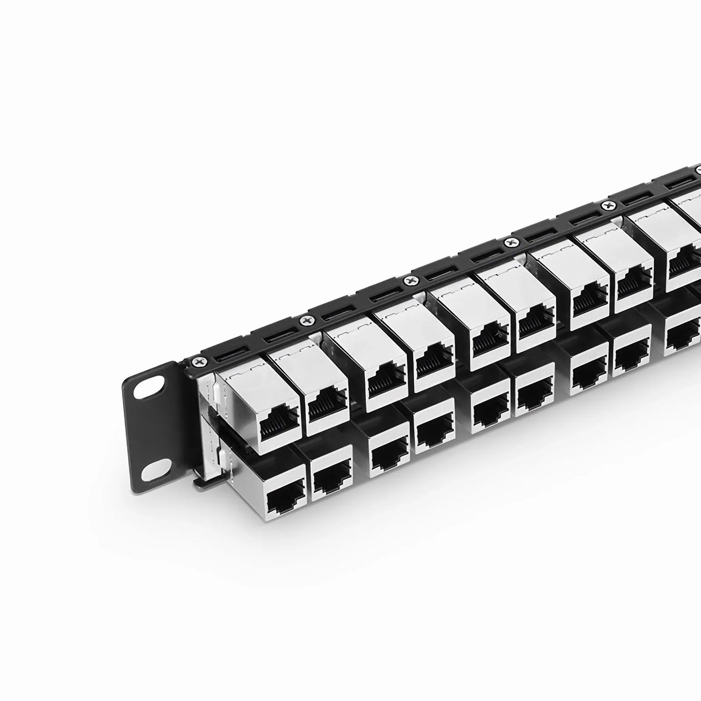 Cat6 Coupler Patch Panel, 48-Port, 1RU, Cable Management Bar Included
