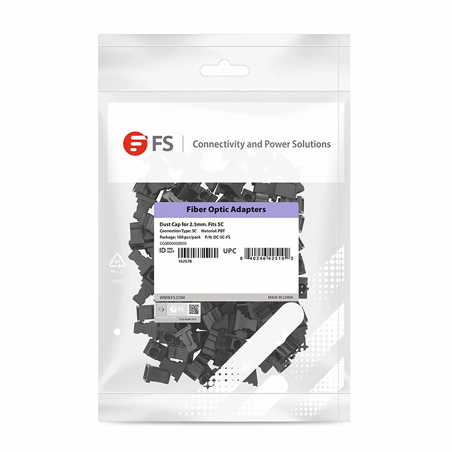 SC Mating Sleeve Adapter Dust Caps, Black Color (100pcs/pack)