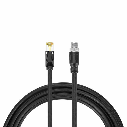 16ft (5m) Industrial M12X/8M to RJ45 Cordsets CAT6A SF/UTP PUR Ethernet Network Patch Cable, Black