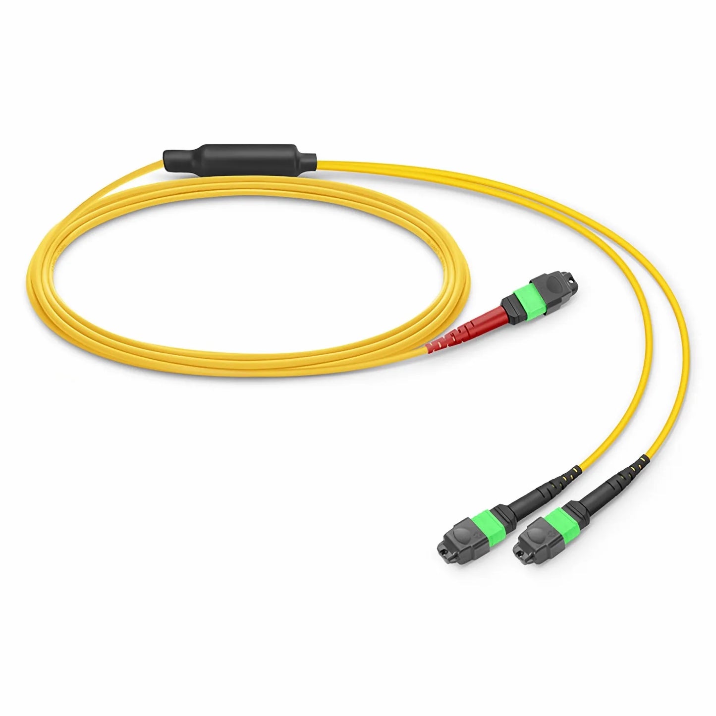3m (10ft) MTP® Breakout Cable, MTP®-24 APC (Female) to 2 x MTP®-12 APC (Female), 24 Fibers, Single Mode (OS2), Plenum (OFNP), 0.35dB Max, Type A, Yellow